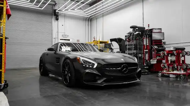 A car in epoxy coated garage floor