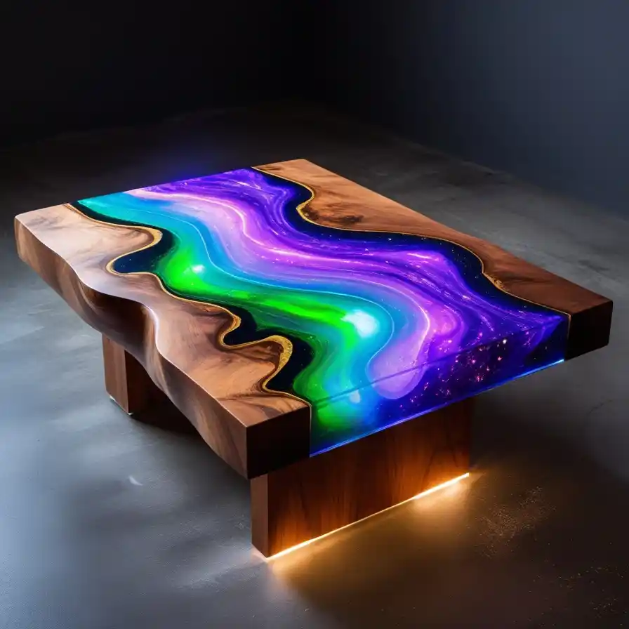 AI Generated Table with Glow In Dark Epoxy
