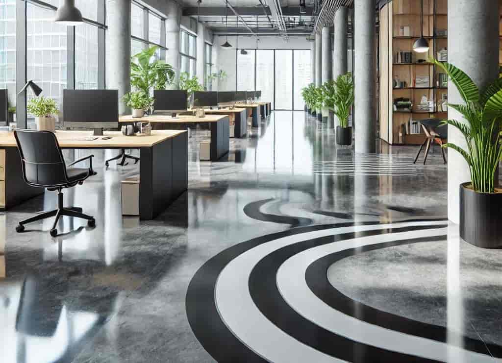 Epoxy coated and simple designed floor of an office
