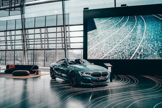 A high class car showroom with epoxy coated floor